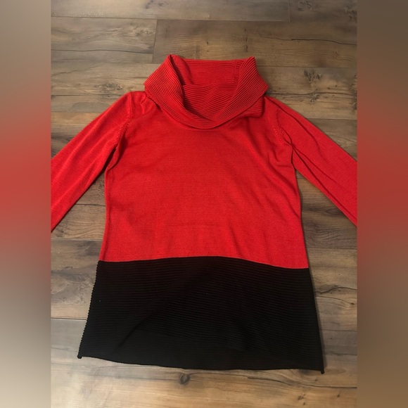 Calvin Klein Colorblock Cowl Neck Sweater | Red & Black | Size XS - Picture 2 of 10